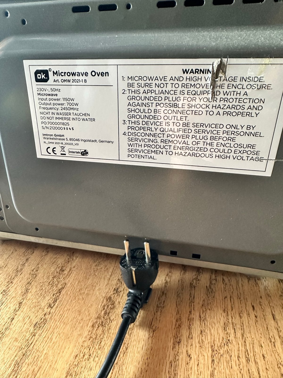 OK. Magnetron OMW 2021-1 B - Zwart, 700W, Witgoed en Apparatuur, Gebruikt, Minder dan 45 cm, Ophalen of Verzenden, Magnetron