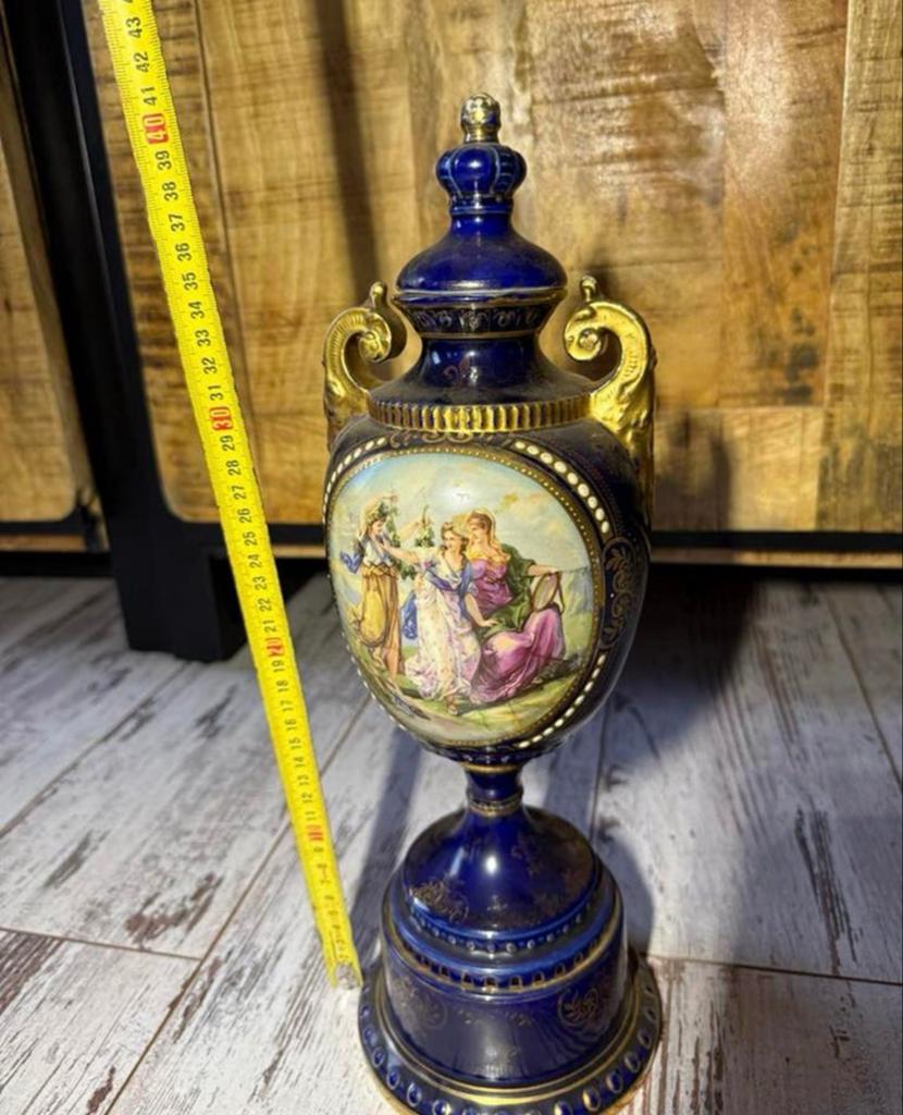 Antieke Weense Porseleinen Vaas - Kobaltblauw & Goud, Ophalen of Verzenden