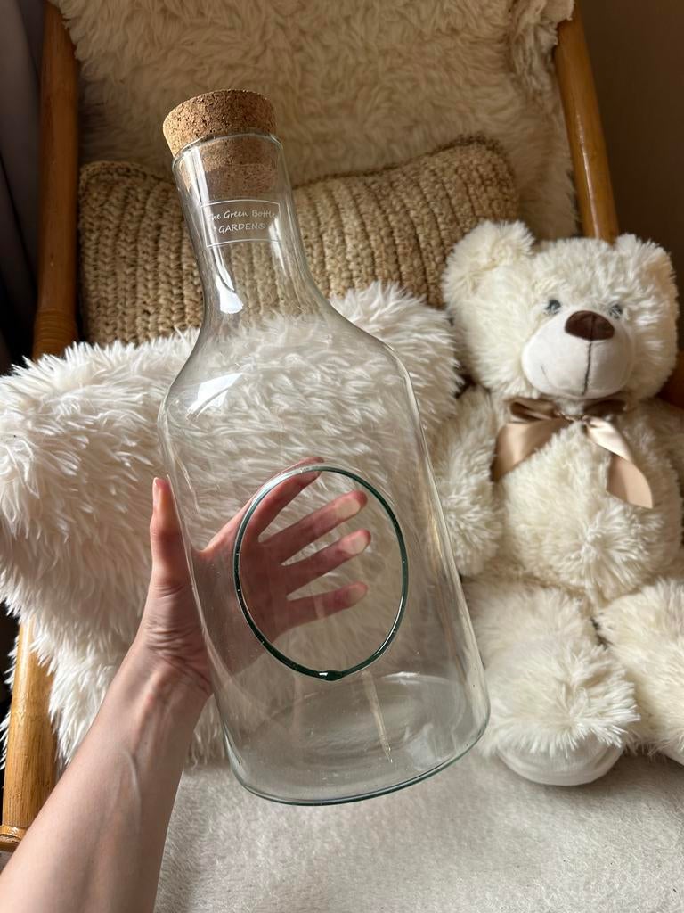 Nieuw: een glazen terrariumfles met zijopening, Overige materialen, Rond, Ophalen of Verzenden, Zo goed als nieuw
