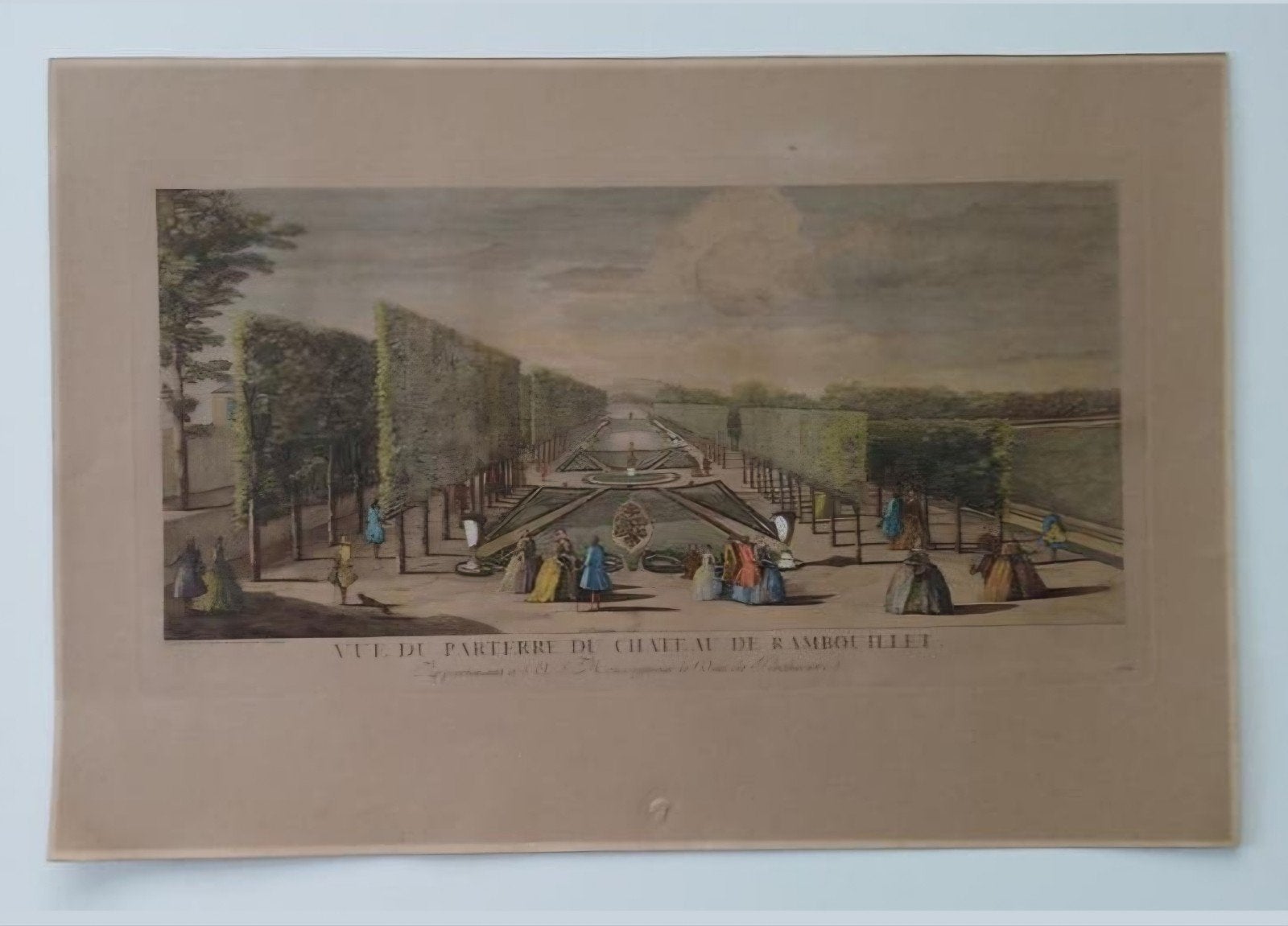 18e-eeuwse Gravure:Vue du Parterre du Chateau de Rambouille, Antiek en Kunst, Met tekst, Ophalen of Verzenden, Gravure, Landschap