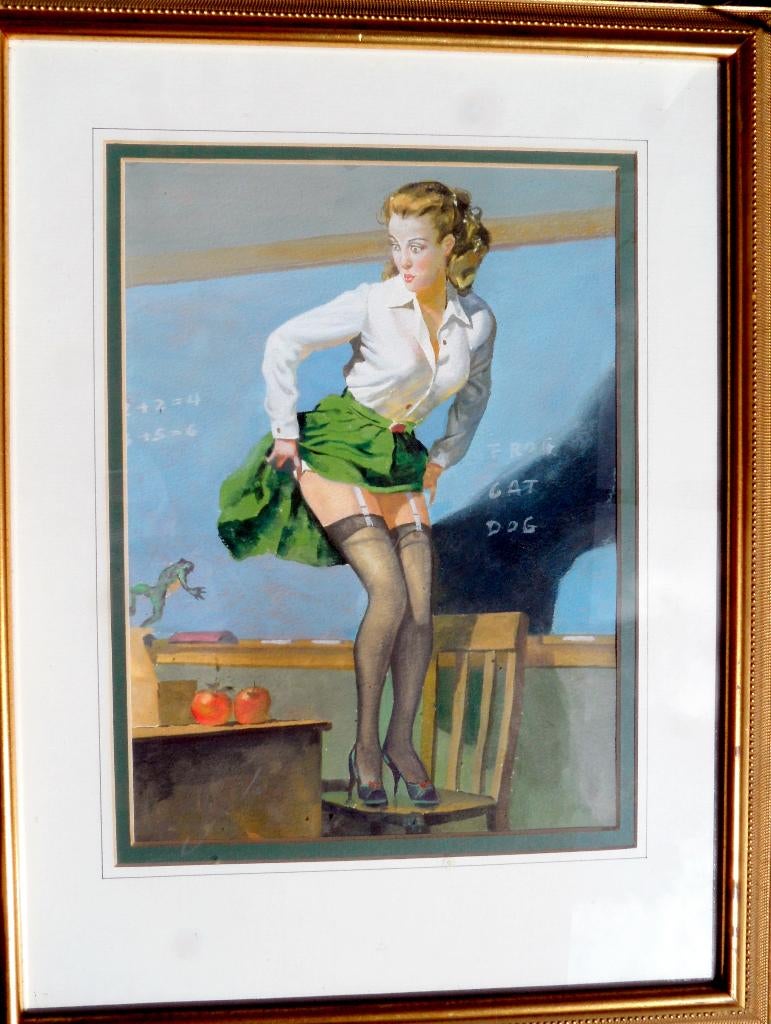 Pin Up aquarel rond 1950, Antiek en Kunst, Ophalen of Verzenden