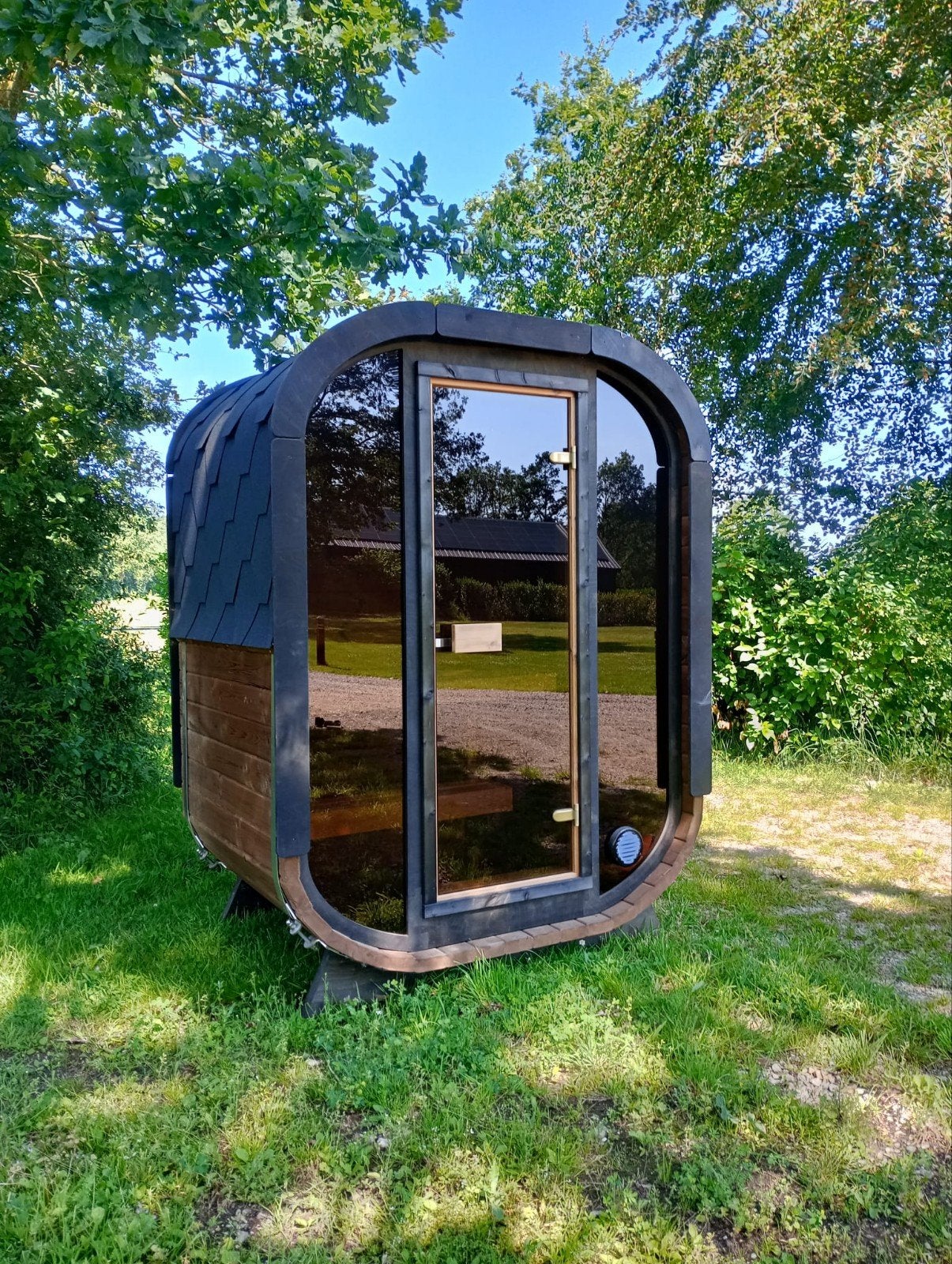 Quattrö panorama sauna 170 cm breed uit duurzaam thermohout, Ophalen, Fins of Traditioneel, Wellnessandgarden, Nieuw
