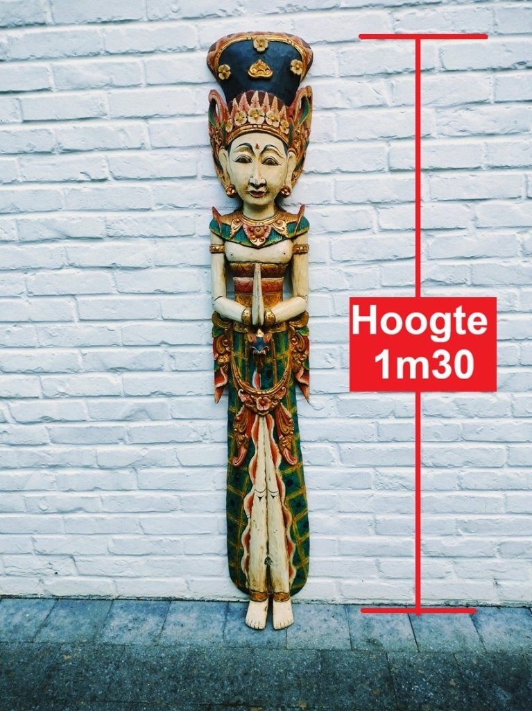 Balinees houten wandbeeld. Godin Sita/Dewi. 130 cm. 2,5 kg., Ophalen, Overige onderwerpen, Wanddecoratie, 1 meter - 2 meter