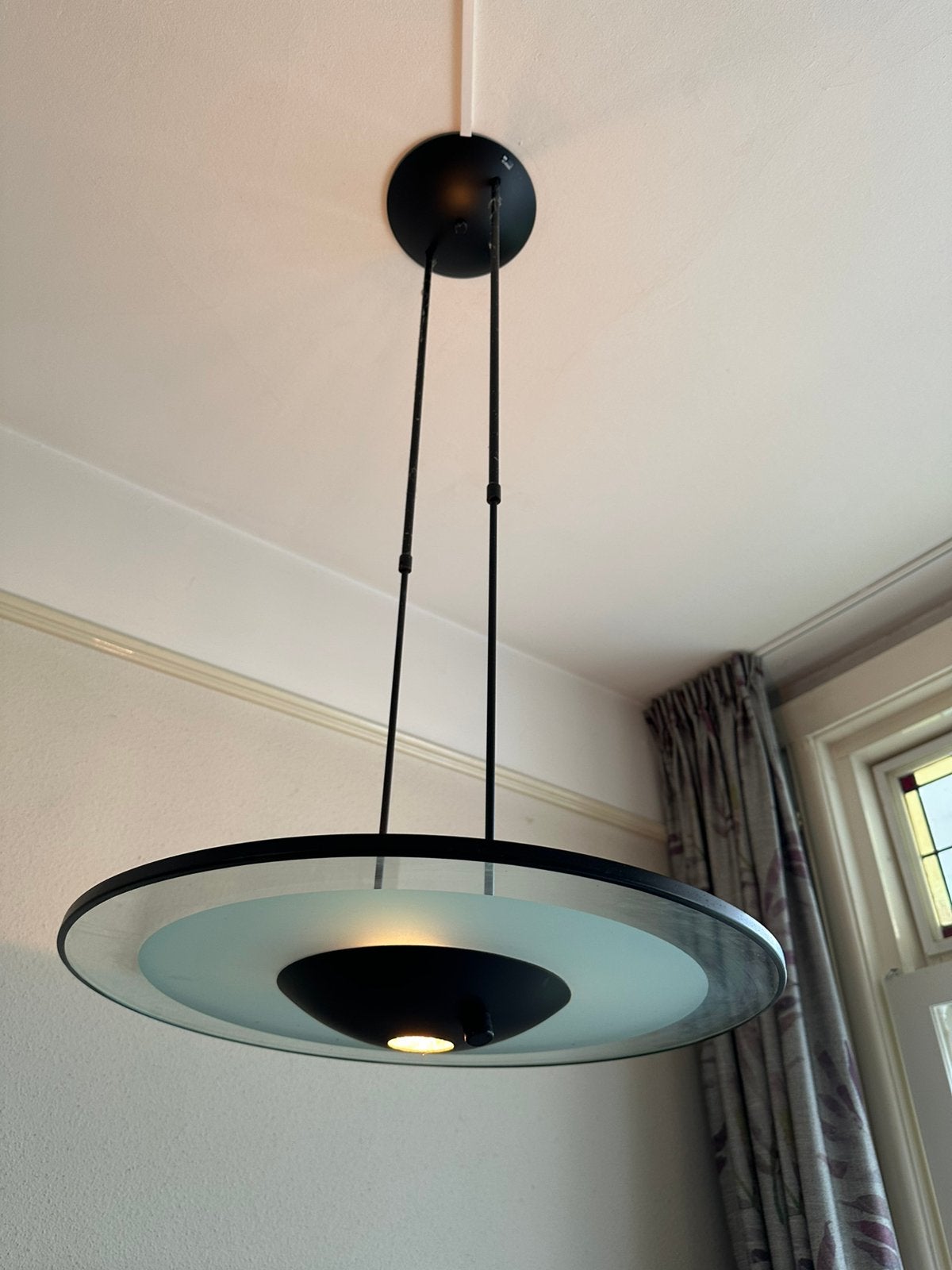 Vintage Estiluz hanglamp jaren 80 – glas – Spaans design, Ophalen, Gebruikt, 50 cm, Dimbaar