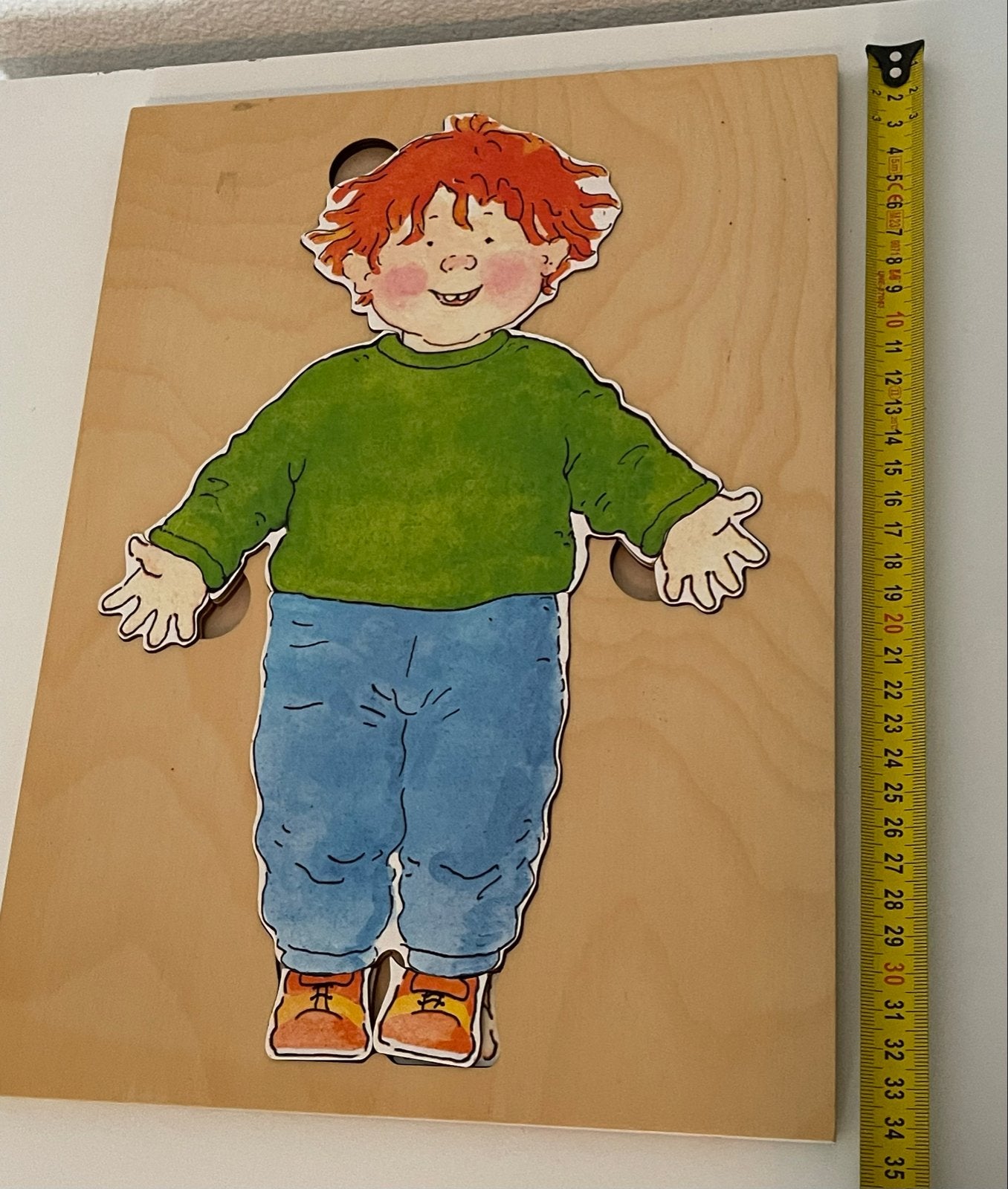 Grote houten puzzel met kleding en gezichtjes Montessori, Gebruikt, 10 tot 50 stukjes, Ophalen of Verzenden, Van hout