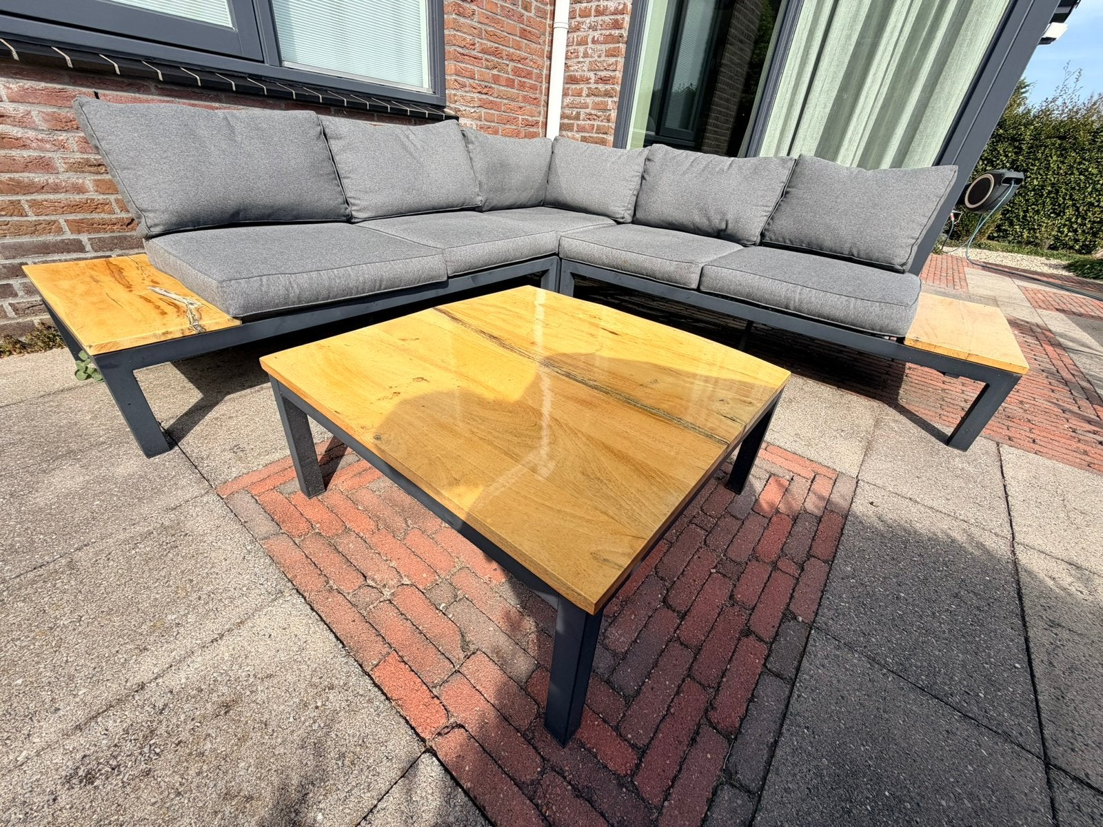 Loungebank hoek met tafel, Tuin en Terras, Ophalen, 5 zitplaatsen, Gebruikt, Aluminium