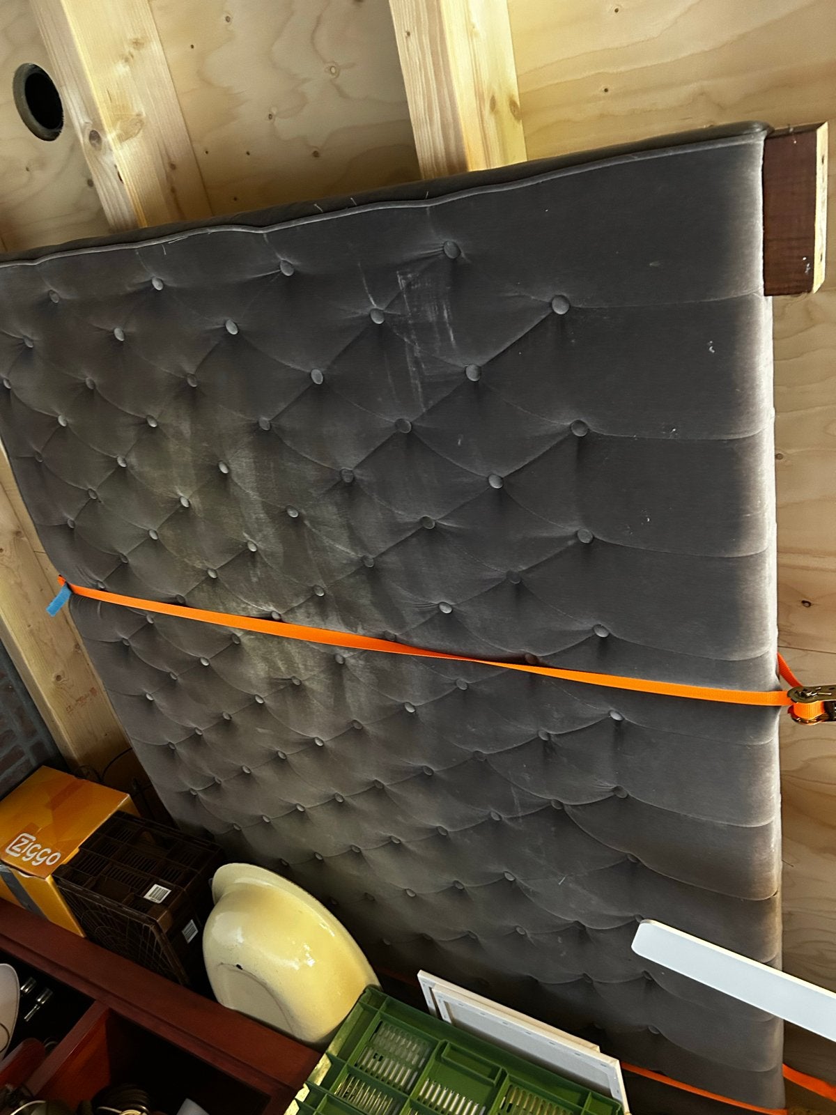 Luxe Achterwand voor Tweepersoonsbed 150x200 - Grijs Stof, Ophalen, Gebruikt, Tweepersoons, Overige maten