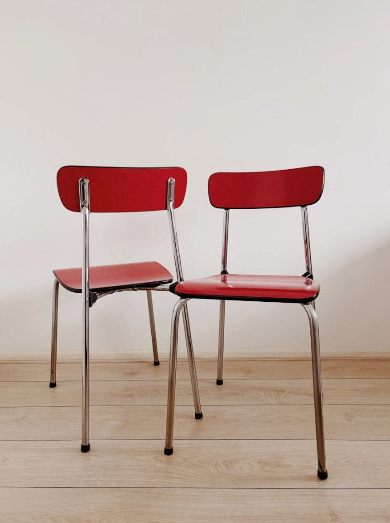 SET VAN 2 VINTAGE EETKAMERSTOELEN ROOD | FORMICA, Ophalen, Gebruikt, Twee, -
