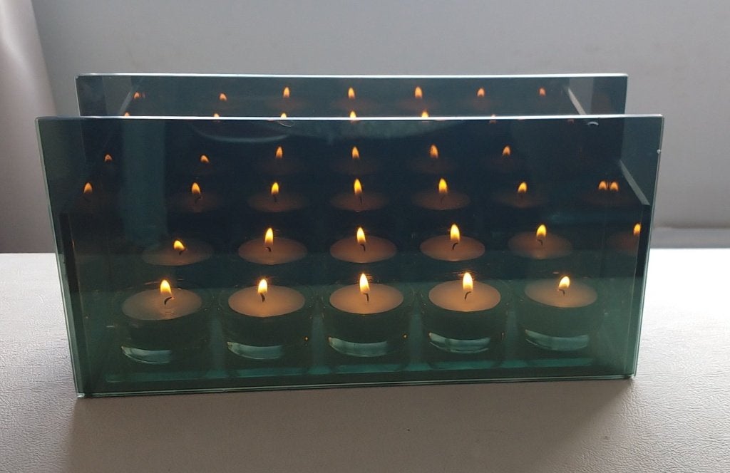 waxine glas spiegelbox infinity lights, volgnr 27, Gebruikt, Overige merken, Waxinelichthouder, Ophalen of Verzenden