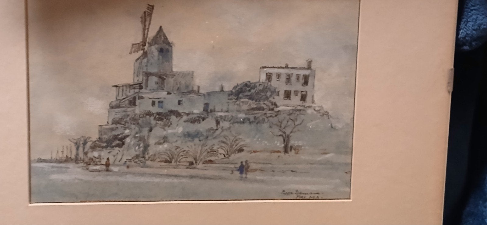Antieke ets Pierre Damour - Palma de Mallorca (Es Jonquet), Ophalen, Ets, Stadsgezicht, Gesigneerd