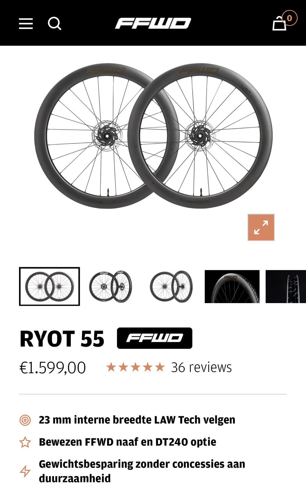 FFWD Ryott 55 wielset, Fietsen en Brommers, Ophalen of Verzenden, Nieuw, Wiel, Carbon
