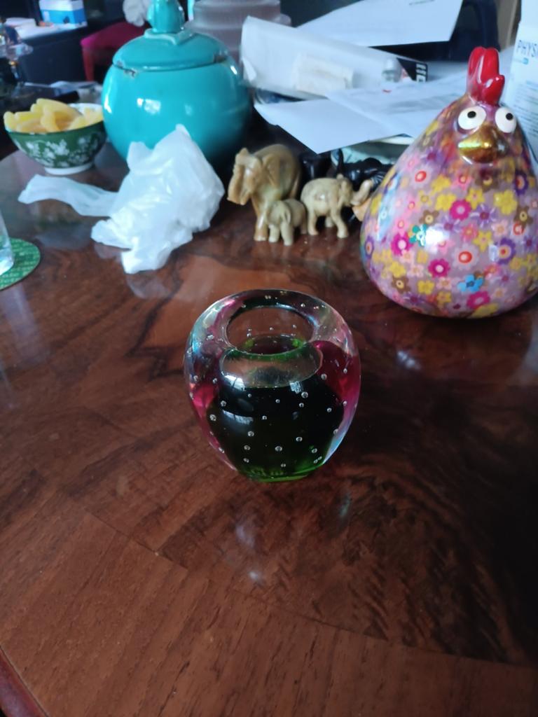 Glazen theelichthouder met bubbels, Antiek en Kunst, Antiek | Glas en Kristal, Ophalen of Verzenden