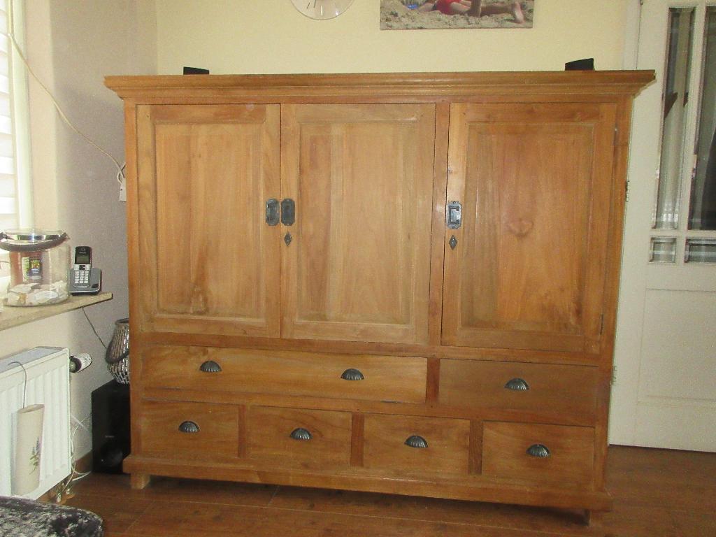 unieke teakhouten tv-kast/wandmeubel, Ophalen, Gebruikt, 150 tot 200 cm, Teakhout