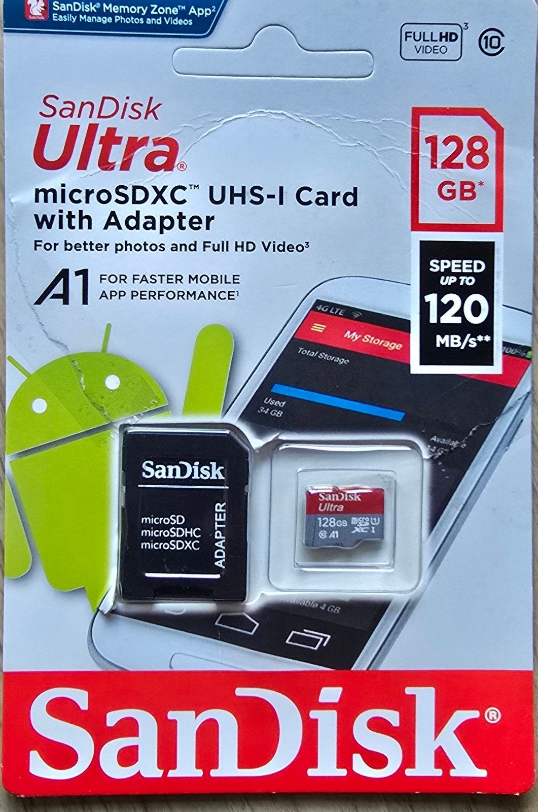 SanDisk Ultra microSDXC 128GB UHS-I Card met Adapter, Audio, Tv en Foto, Fotografie | Geheugenkaarten, Ophalen of Verzenden, Nieuw