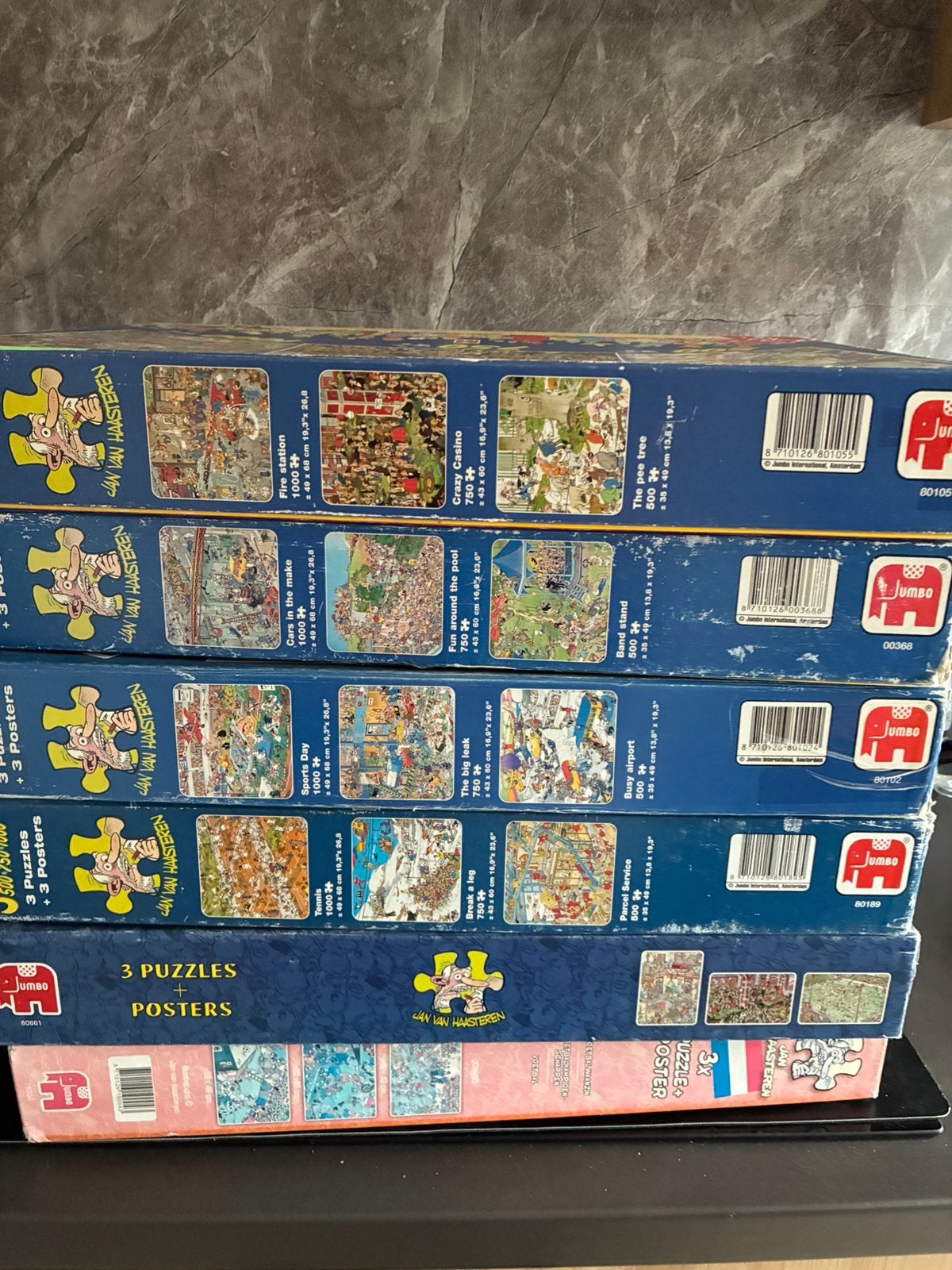 Jan van Haasteren 3 in 1 doos Jumbo  9 stuks, Ophalen of Verzenden, Meer dan 1500 stukjes, Gebruikt, Legpuzzel