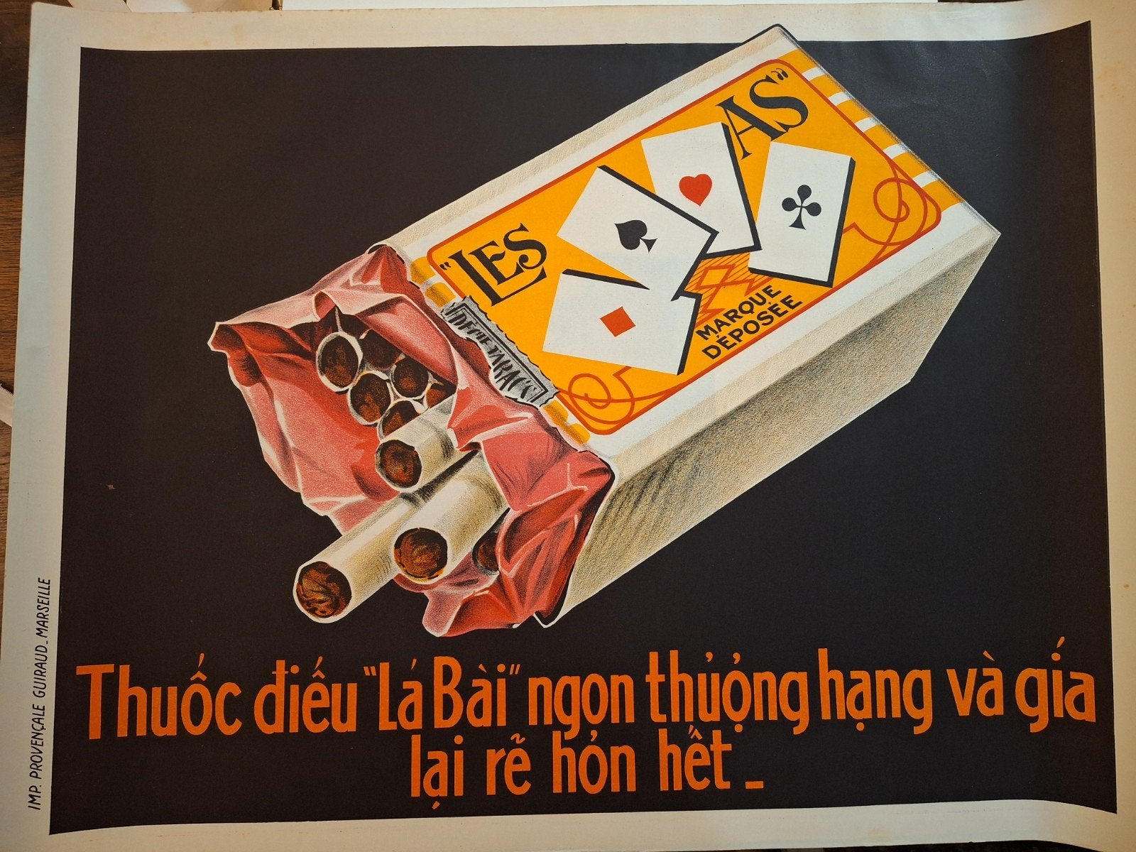 Vintage Sigaretten Affiche Jaren '50 - Reclame, Verzamelen, Gebruikt, IMP PROVENÇALE GUIRAUD, Info@guiraud.com, MARSEILLE