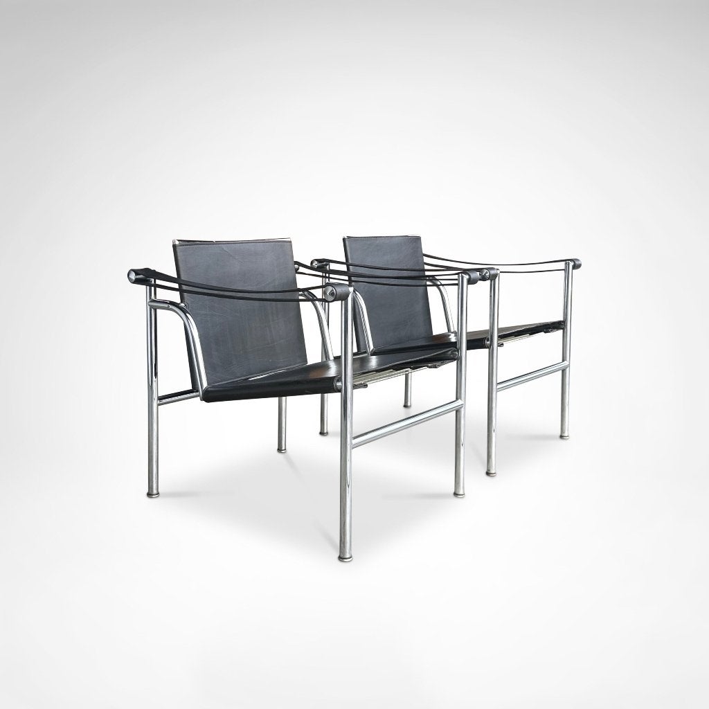 LC1 fauteuils | Le Corbusier | Cassina 1980s | zwart leer, Ophalen, Gebruikt, Zwart, Leer