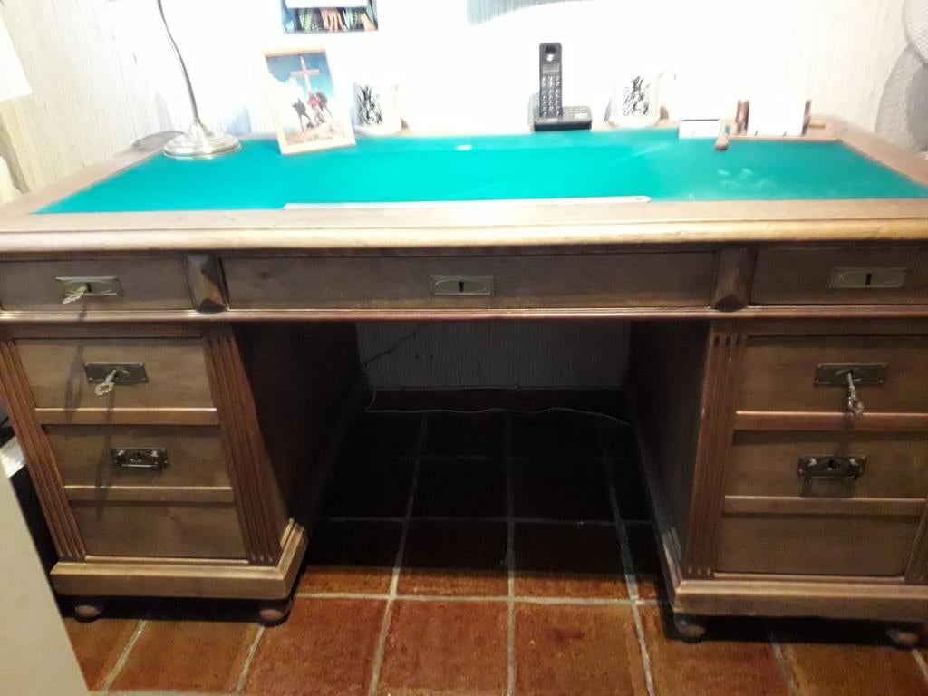 Antiek houten bureau met groen blad, Ophalen, Gebruikt