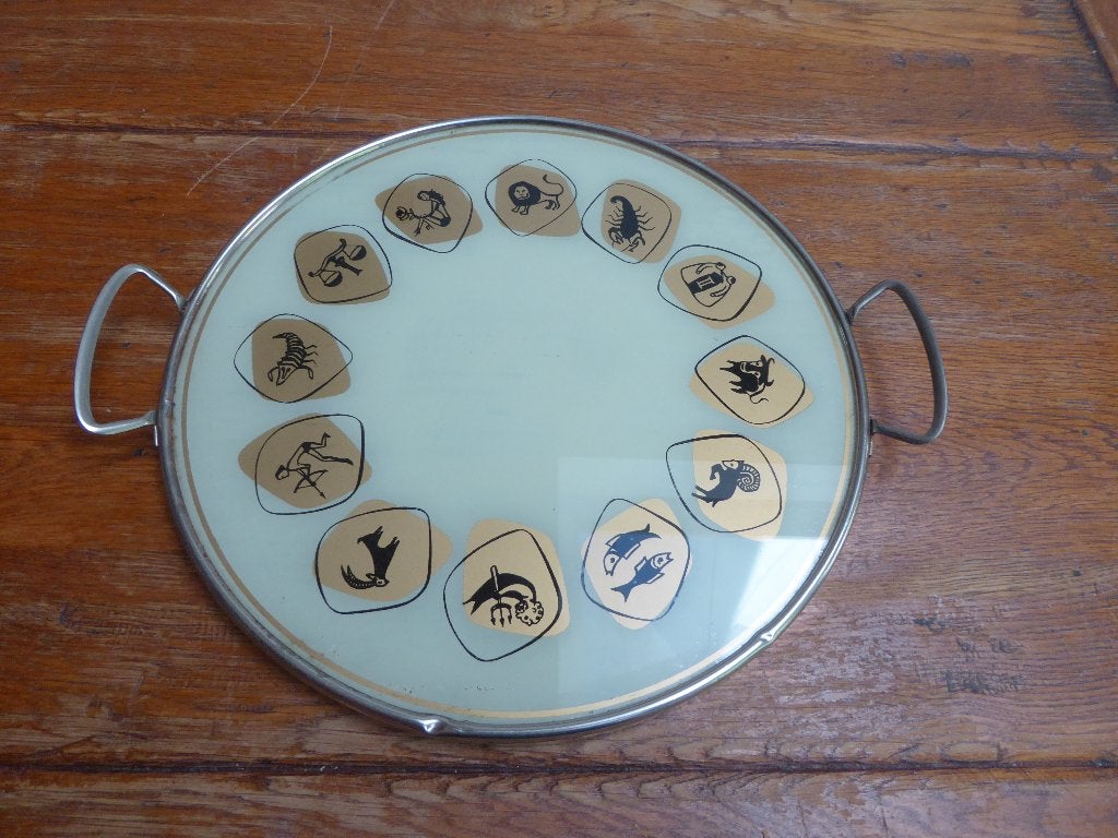 Vintage taartschaal met sterrenbeelden, Ophalen of Verzenden