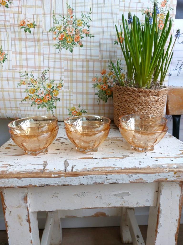 Franse vintage parelmoer glazen (bowl)schaaltjes of glaasjes, Ophalen of Verzenden
