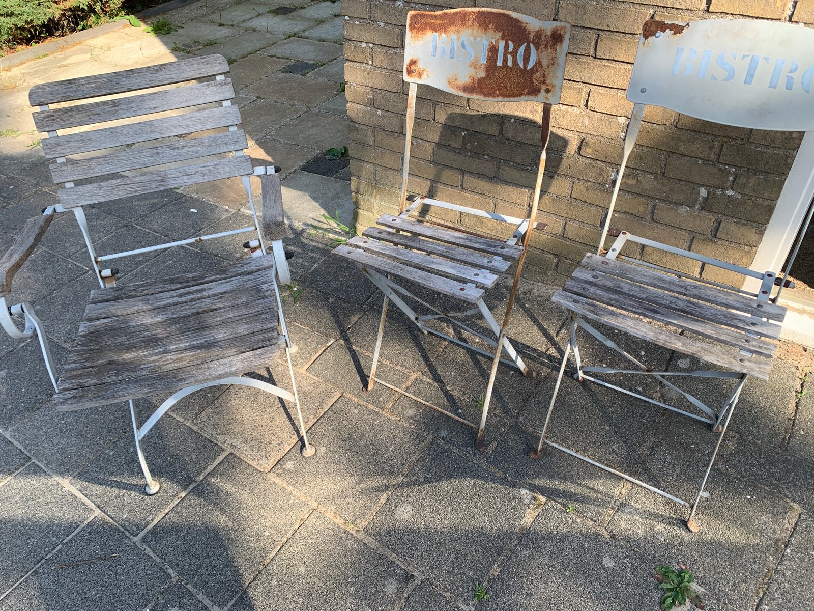 Tuin stoelen bistro plantentafeltje, Ophalen, Gebruikt, Metaal, Inklapbaar