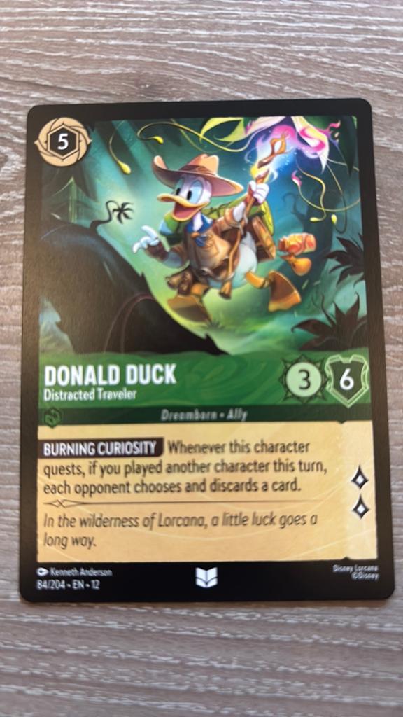 Disney Lorcana Donald Duck traveler 84-204 12WIL nonfoil, Ophalen of Verzenden, Zo goed als nieuw, Losse kaart