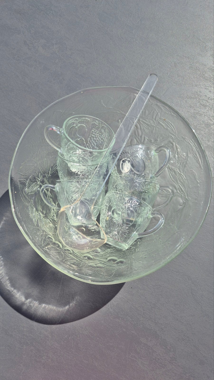 Vintage Glazen bowl set met Kom, Kopjes en Lepel, Ophalen, Glas of Glazen, Overige stijlen, Glas