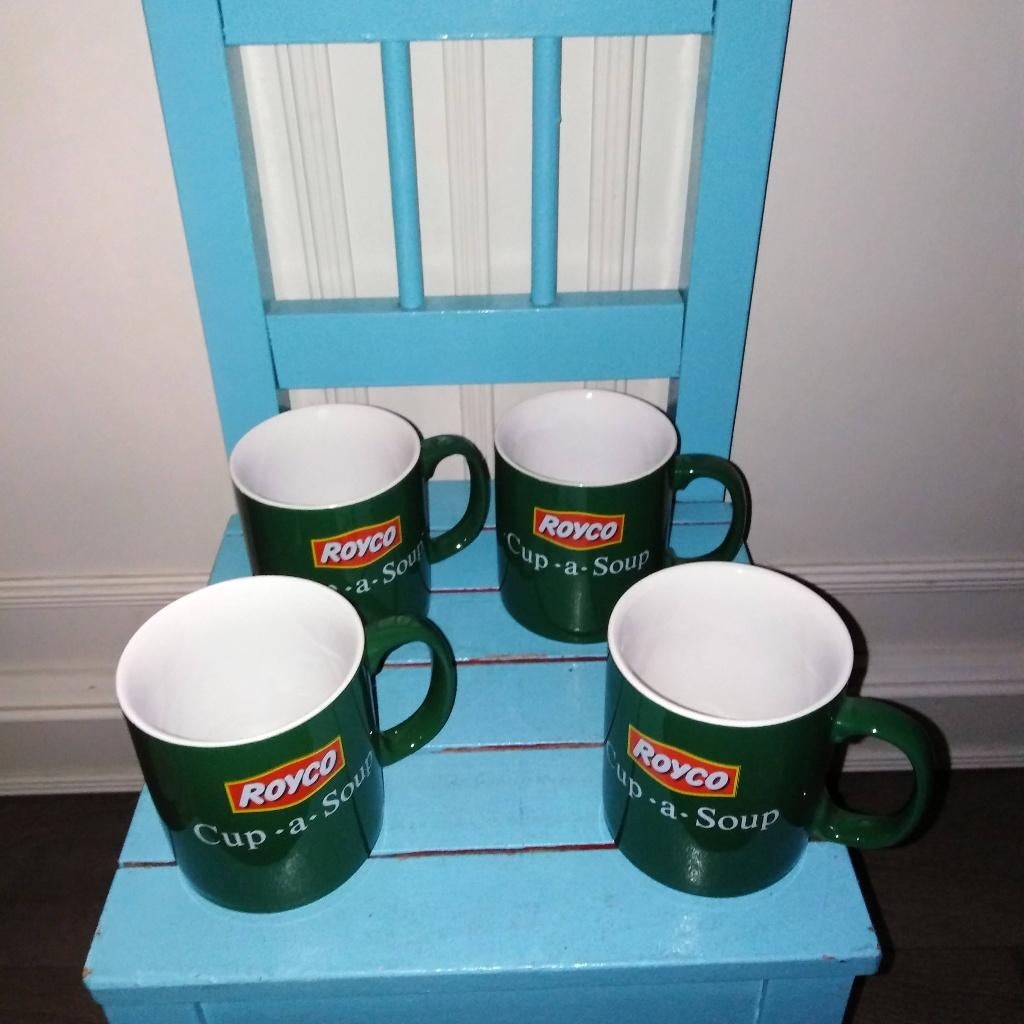 Royco cup a soup bekers 4 stuks, Huis en Inrichting, Keuken | Servies, Gebruikt, Glas of Glazen, Overige stijlen, Aardewerk, Ophalen