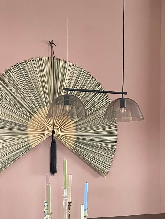 Moderne Hanglamp met Twee Glazen Kappen - Zwart, Ophalen, Zo goed als nieuw, Glas, Modern
