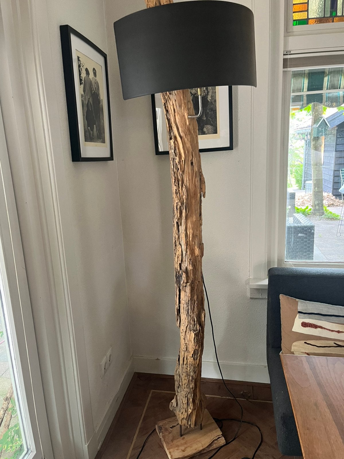 Vloerlamp zwart op houten poot, Ophalen, Zo goed als nieuw, 150 tot 200 cm