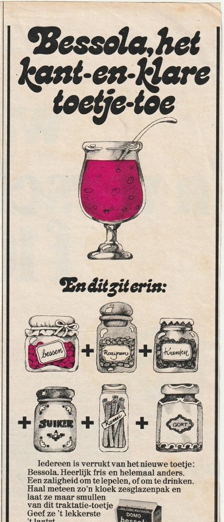 Retro reclame 1974 Domo Bessola frisdrank  zesglazenpak, Verzamelen, Verzenden, Overige typen