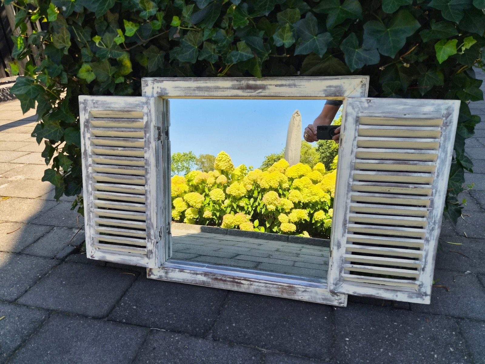 Spiegel met Louvre deuren - 60x99cm, Vierkant, Ophalen of Verzenden, Zo goed als nieuw, 75 tot 100 cm