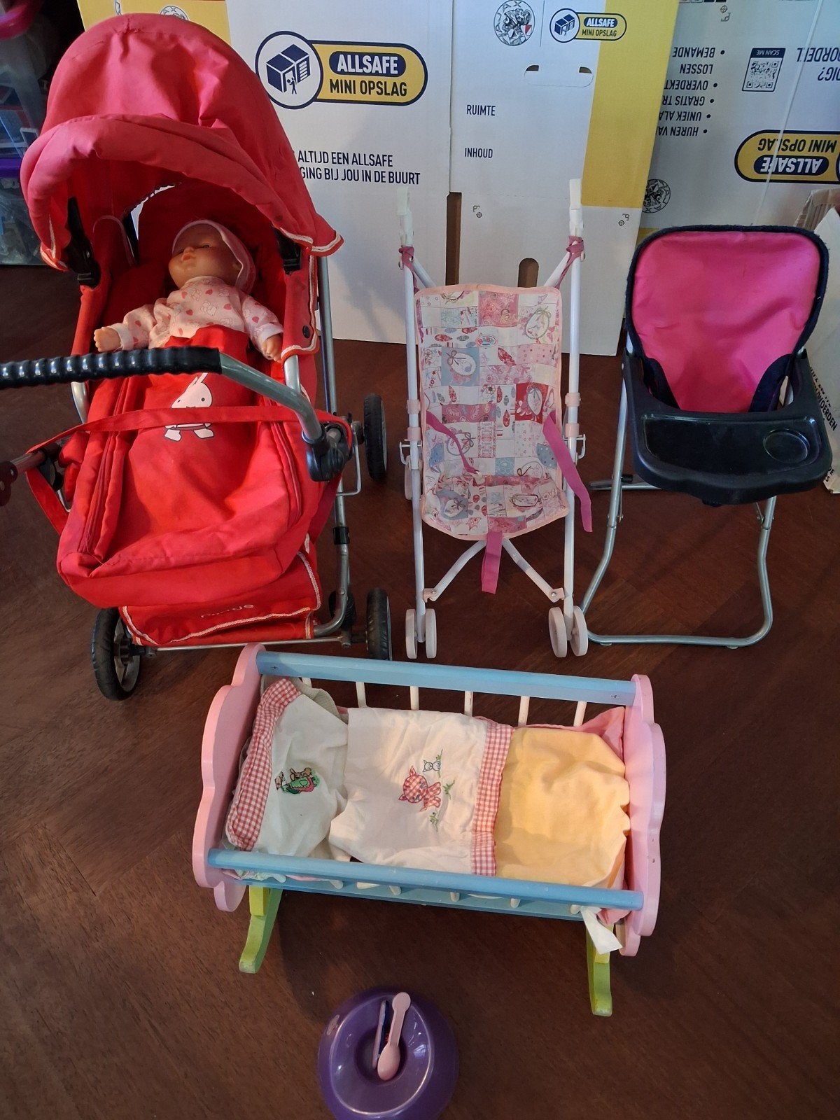 Poppen speelgoed: kinderwagen, buggy, wieg, kinderstoel, Ophalen, Gebruikt, Babypop