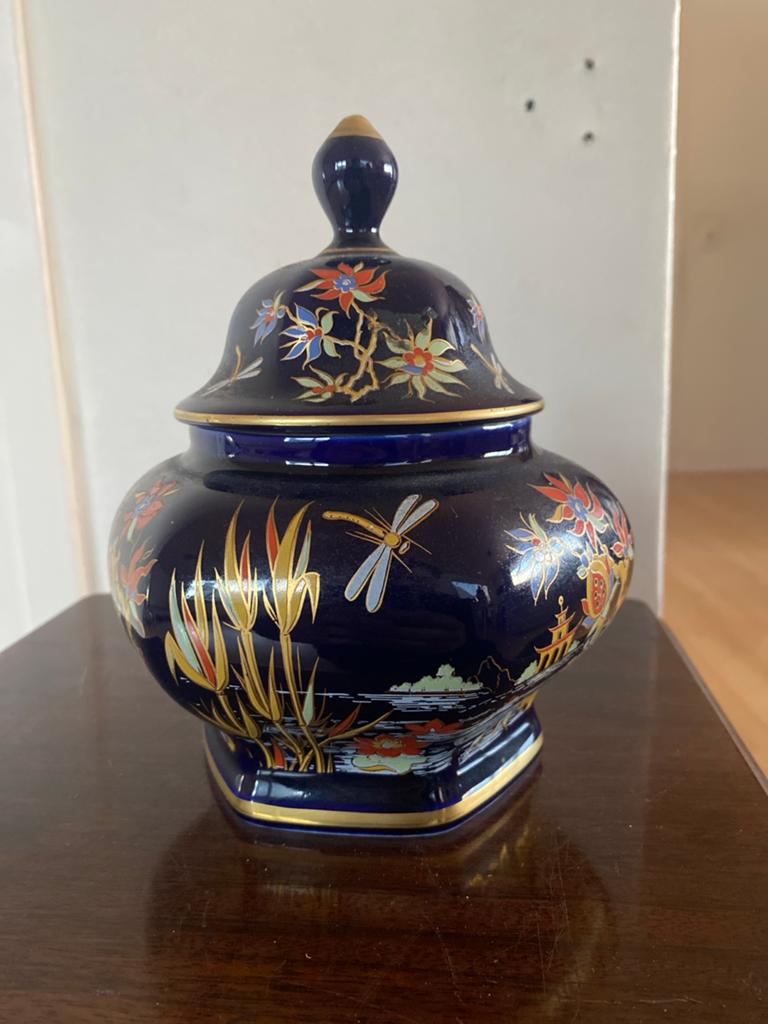 Prachtige kobaltblauwe pot met deksel, 22 karaat goud, Ophalen of Verzenden