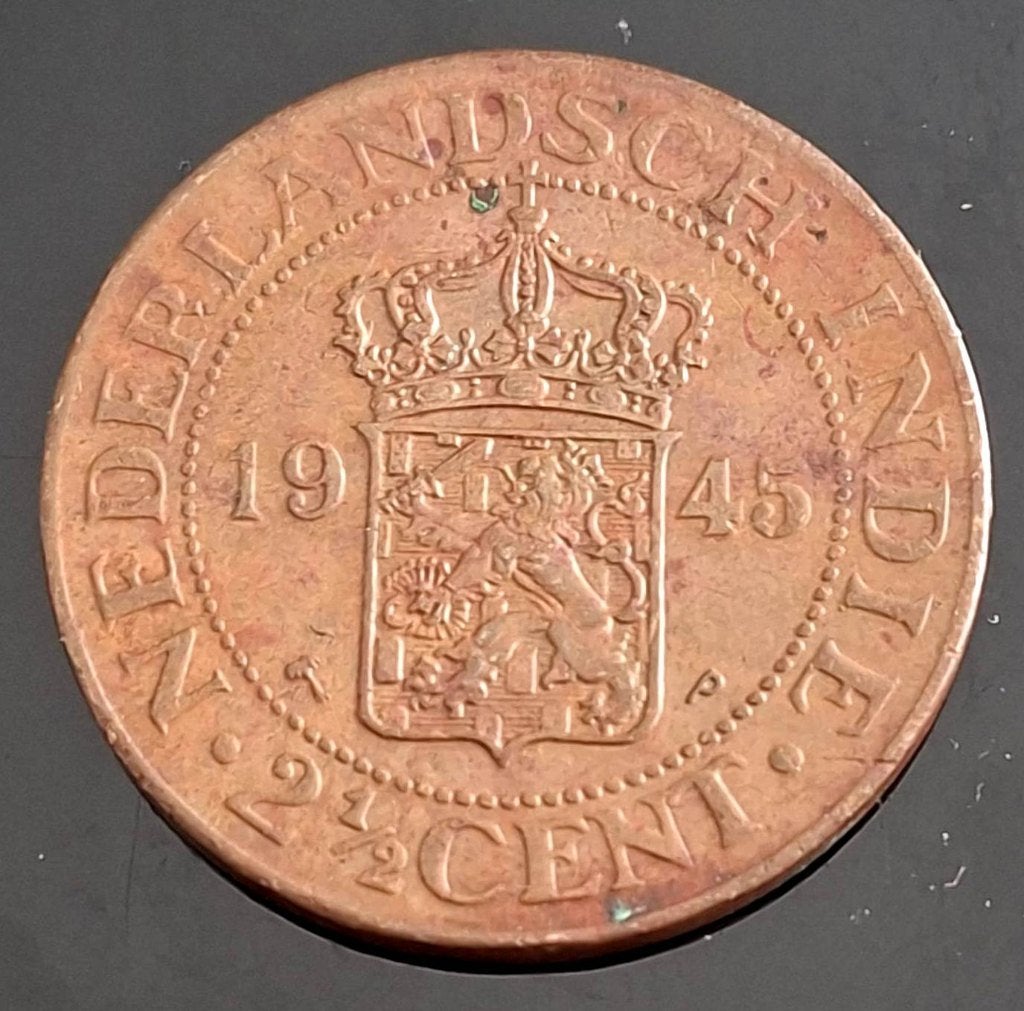 Nederlands-Indië 1 Grote 2½ Cent 1945, Ophalen of Verzenden, Zuidoost-Azië, Losse munt