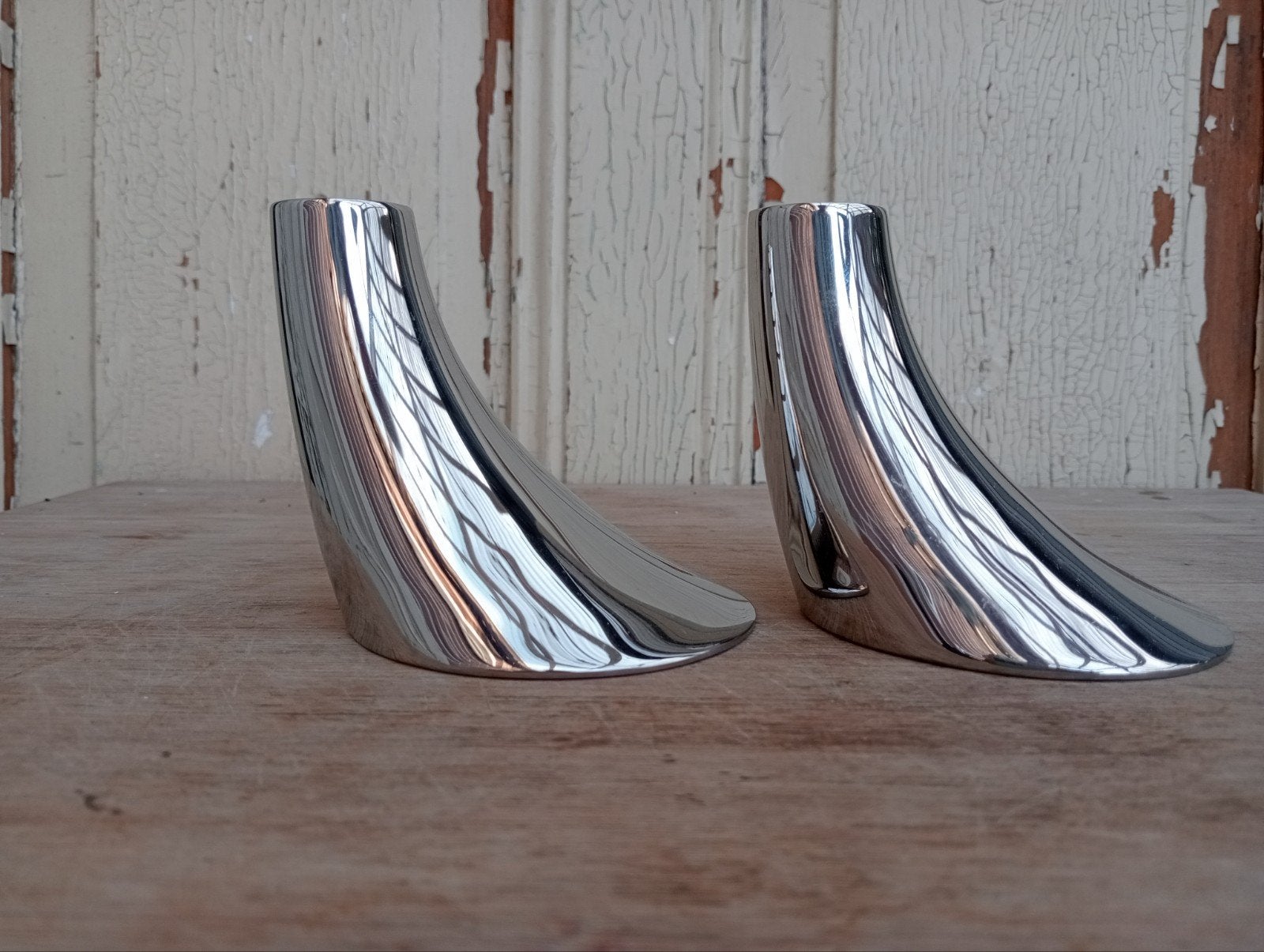 Georg Jensen Denmark - Twee moderne zilverkleurige kaarsenst, Antiek en Kunst, Ophalen of Verzenden, Zilver