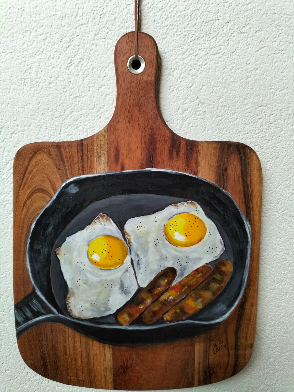 schilderij op hout gebakken eieren, Ophalen of Verzenden