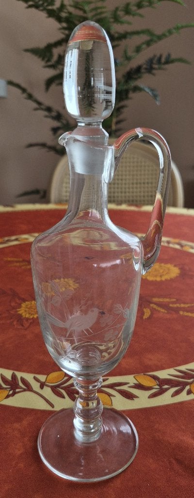 Prachtige geslepen karaf met o.a. vogel, Antiek en Kunst, Antiek | Glas en Kristal, Ophalen of Verzenden