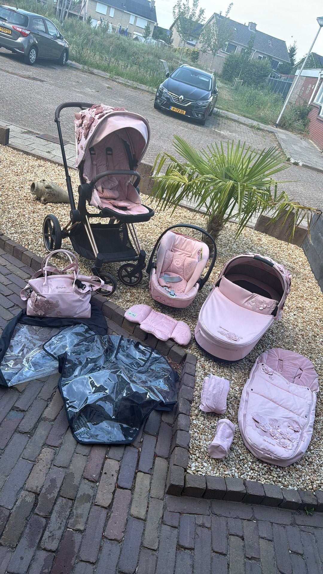 Luxe Cybex platinum priam kinderwagen set roze flowers, Ophalen, Zo goed als nieuw, Overige merken