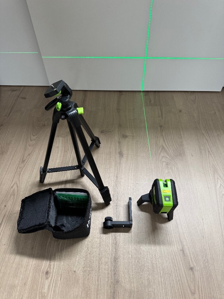 Huepar 9211G kruislijnlaser met groene straal + statief, Doe-het-zelf en Verbouw, Ophalen of Verzenden, Nieuw, Overige meters