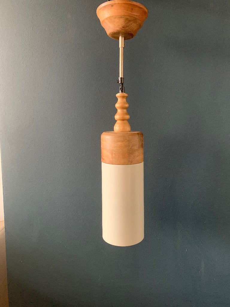 Rivièra Maison hanglamp hout met metalen koker vintage, Huis en Inrichting, Lampen | Hanglampen, Gebruikt, Vintage, Ophalen of Verzenden
