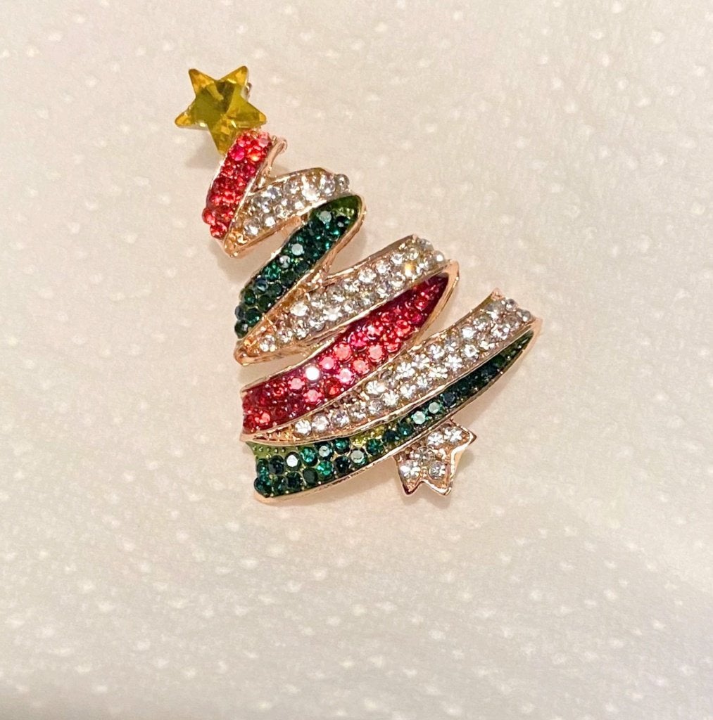 flonkerende broche Kerstboom, kleur rosé goud, Kerstklokjes, Ophalen of Verzenden, Nieuw