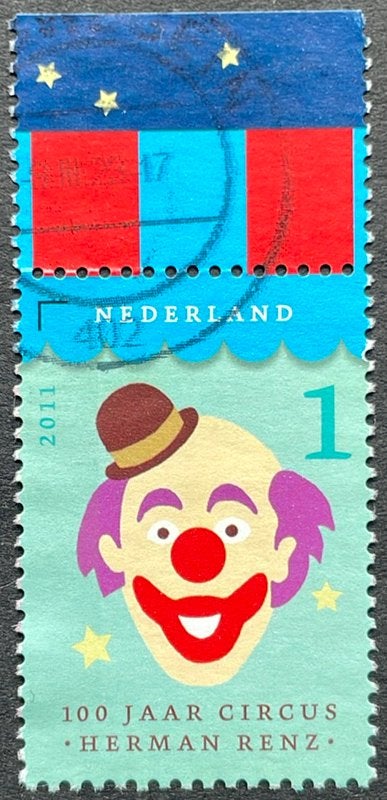 2011 100 jr Circus Herman Renz nvph 2870/tab Clown, Ophalen of Verzenden, Na 1940, Gestempeld