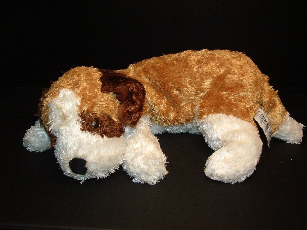 BIJENKORF HOND PLUCHE GOUDBRUIN/WIT MET DONKERBRUIN, Ophalen of Verzenden, Nieuw, Overige typen