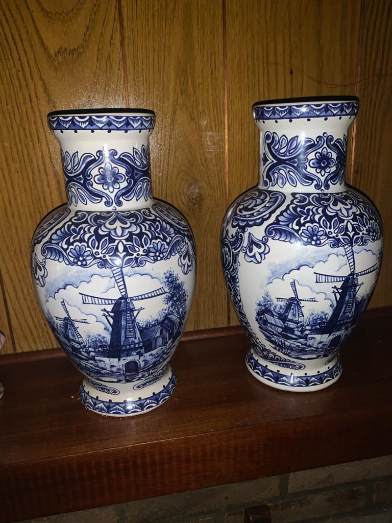 Delfts Blauw Vazen - Molenlandschap (Set van 2), Antiek en Kunst, Ophalen