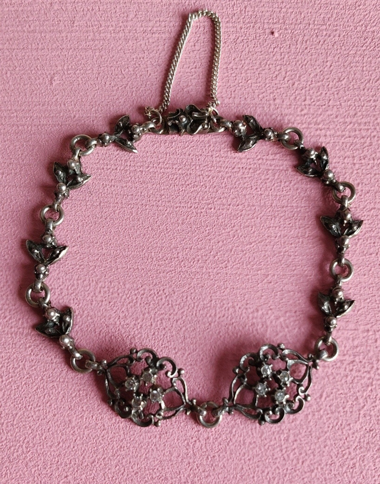 VTG oud zilveren (925)armband met filigraan en zirkonia., Ophalen of Verzenden, Gebruikt, Zilver, Zilver