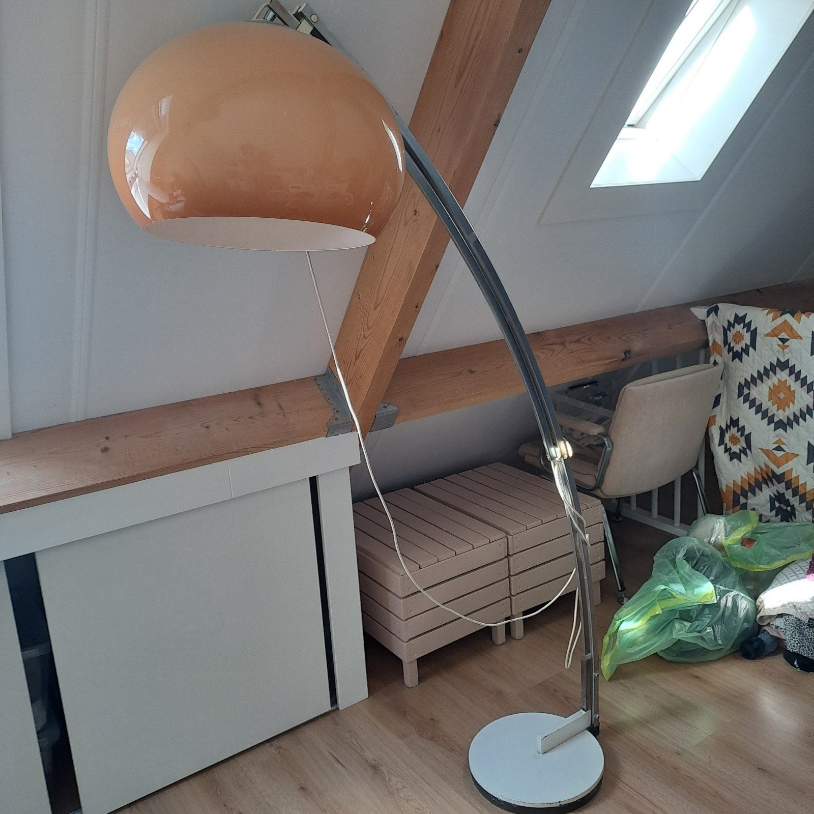 Retro Jaren '60 Italiaanse Booglamp - Oranje & Verstelbaar, Ophalen, Gebruikt, Metaal, 150 tot 200 cm