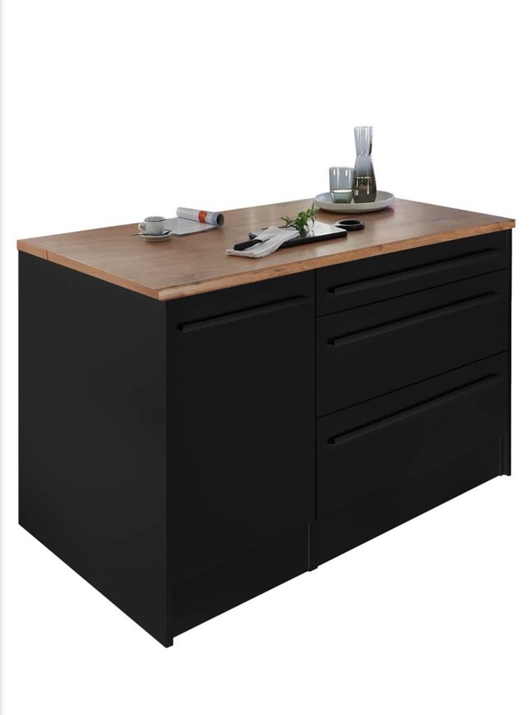 CASA Pattburg Keukeneiland Zwart met Houten Blad - 140x90cm, Zwart, Nieuw, Ophalen of Verzenden, Hout