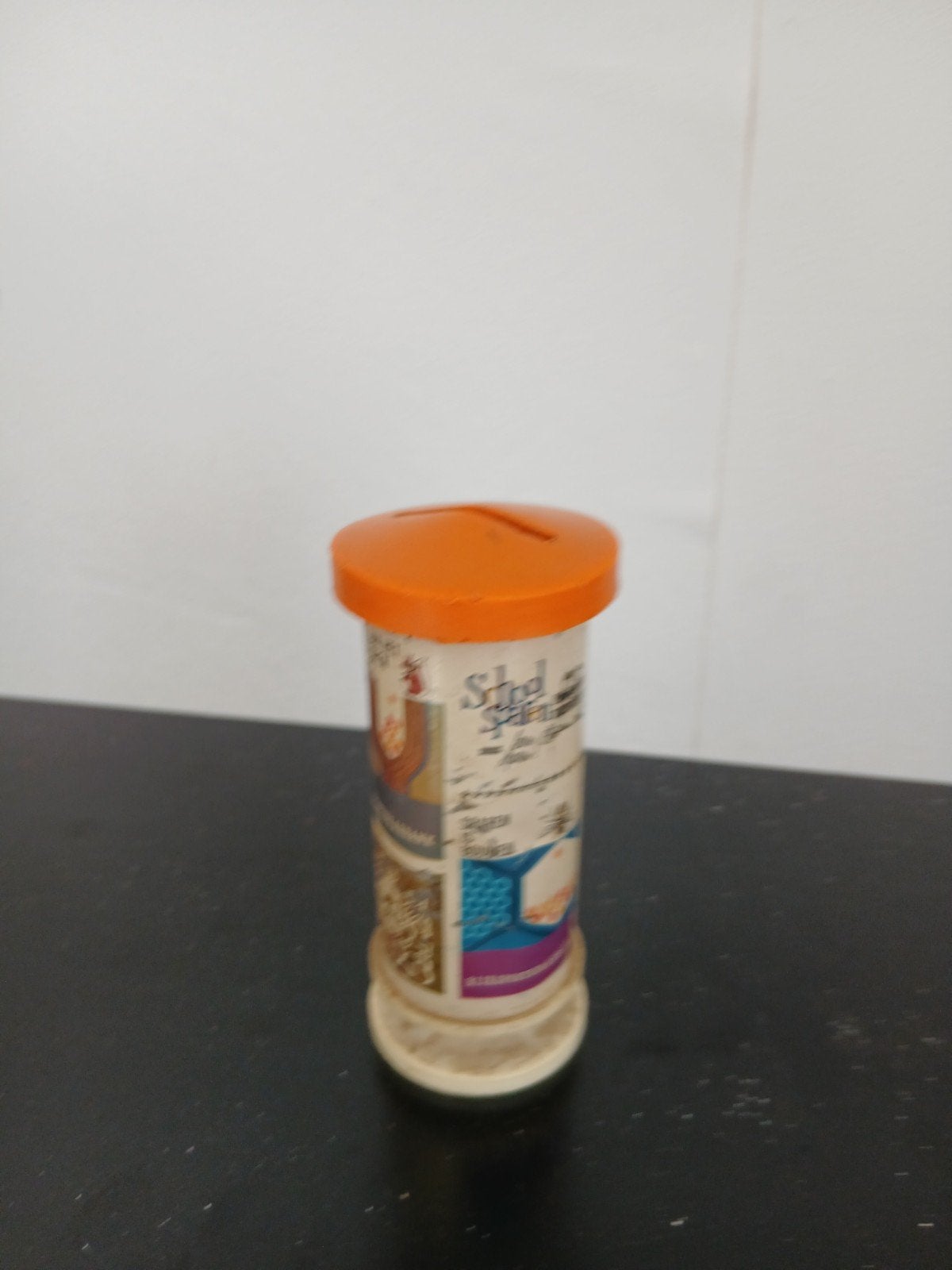 Vintage Sparen & Bouwen spaarpot - Oranje deksel, Ophalen of Verzenden, Gebruikt, Kunststof, Overige thema's