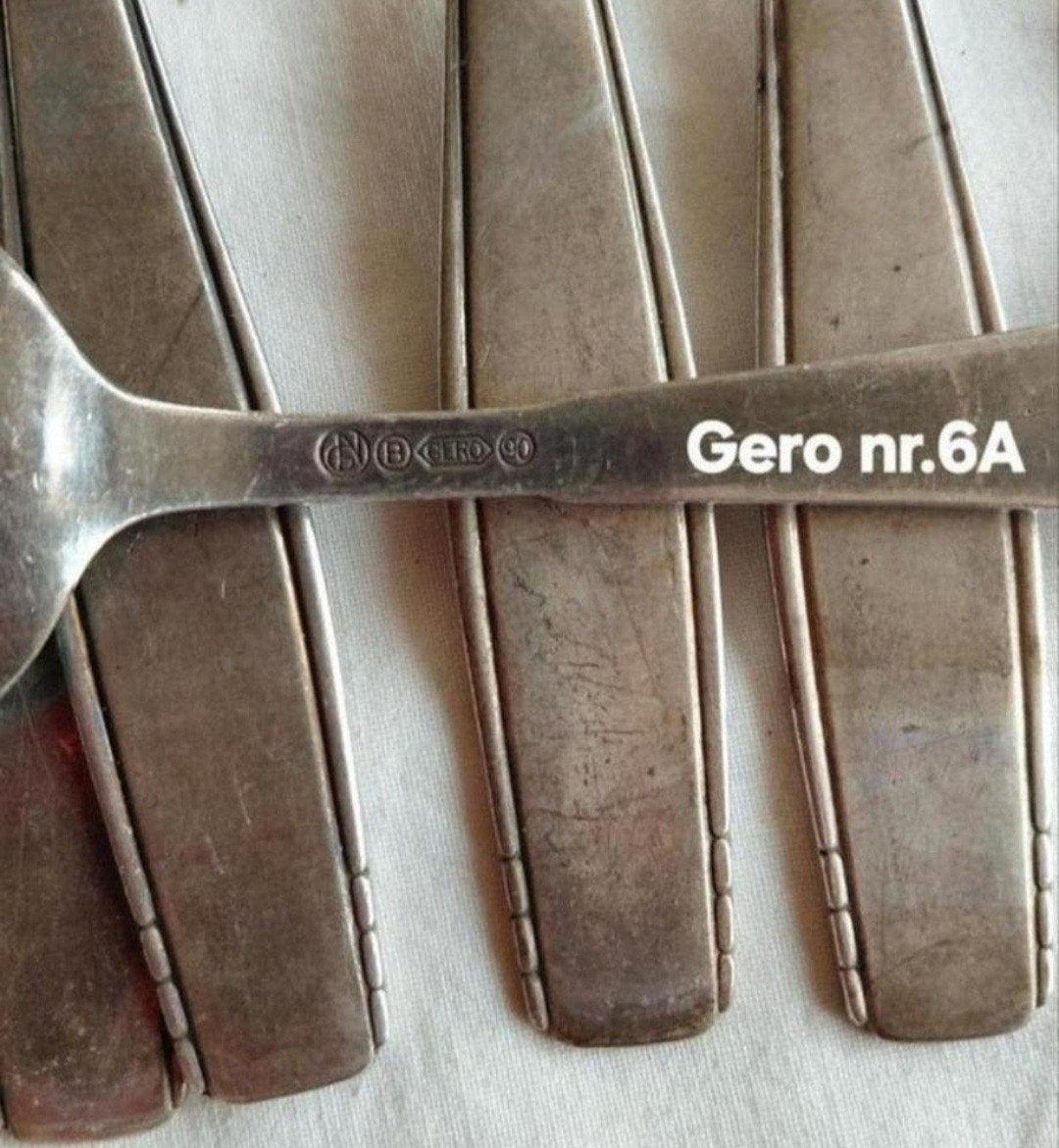 Gero 90 verzilverd bestek 3 streepjes in brede handvatten, Ophalen of Verzenden